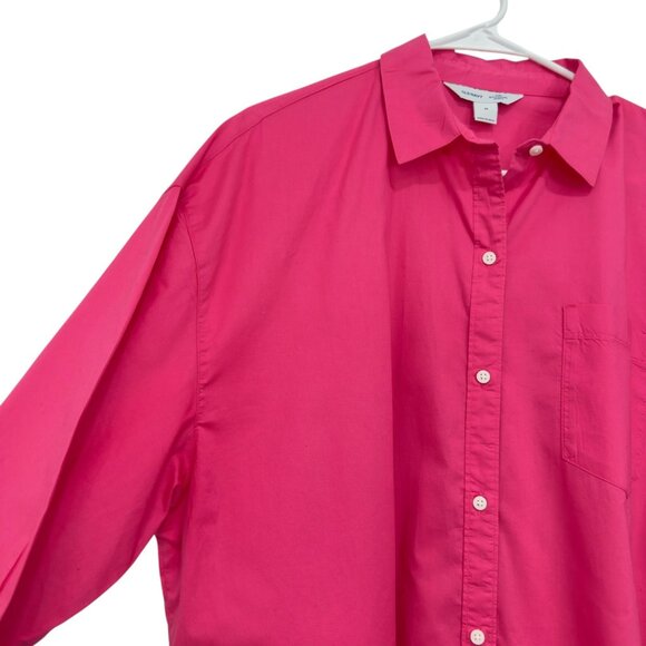 Old Navy Womens The Boyfriend Shirt Medium Pink Button-Up Collared Long Sleeve - Picture 8 of 10